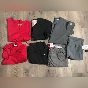 Lot Of Women’s Red, Grey, & Black Scrub Sets Medical Nursing